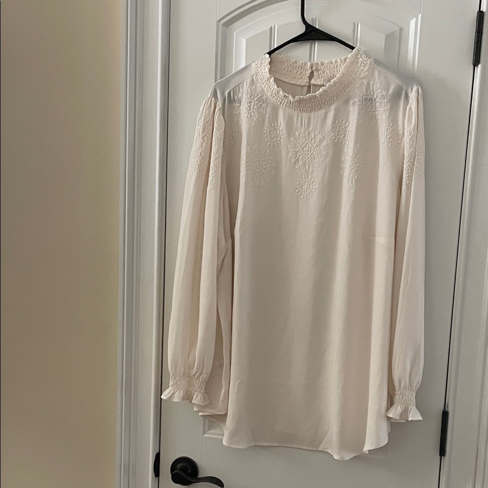 LOFT Cream Blouse with Embroidered Details